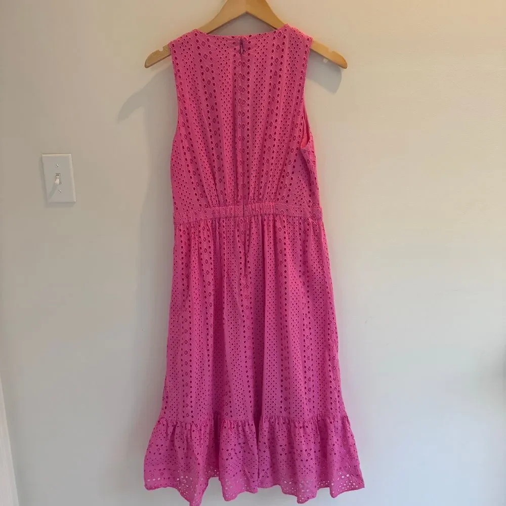 J.‎ Crew Pink Eyelet Lace Lined Midi Dress Size 6 Classic Ruffled Preppy - Picture 7 of 11